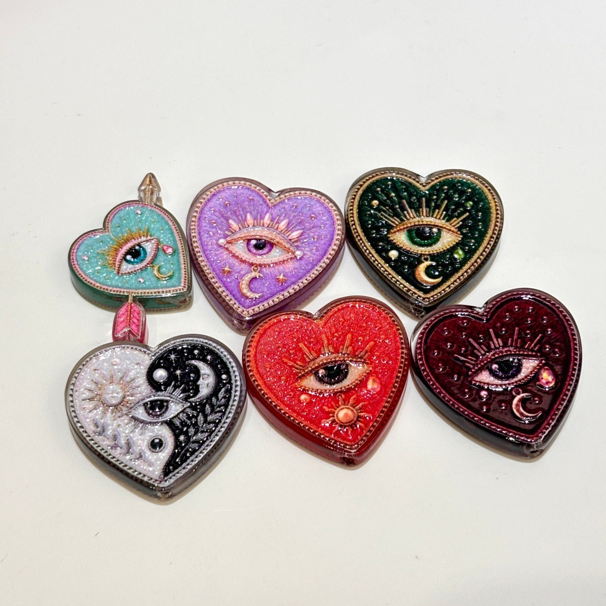 Celestial Mystic Heart Acrylic Focal Beads, Evil Eye Sun Moon Star Zodiac Charms for DIY Beadable Pens, Keychains & Witchy Crafts