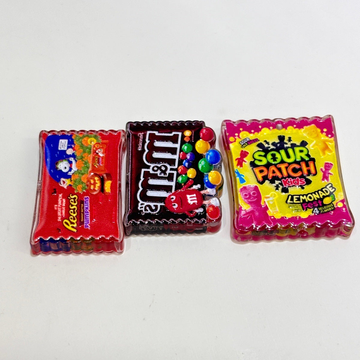 Cute Miniature Candy Snack Bag Acrylic Focal Beads, Sweet Chocolate Cookie & Sour Gummy Pack Charms for DIY Beadable Pens, Keychains & Wristlets