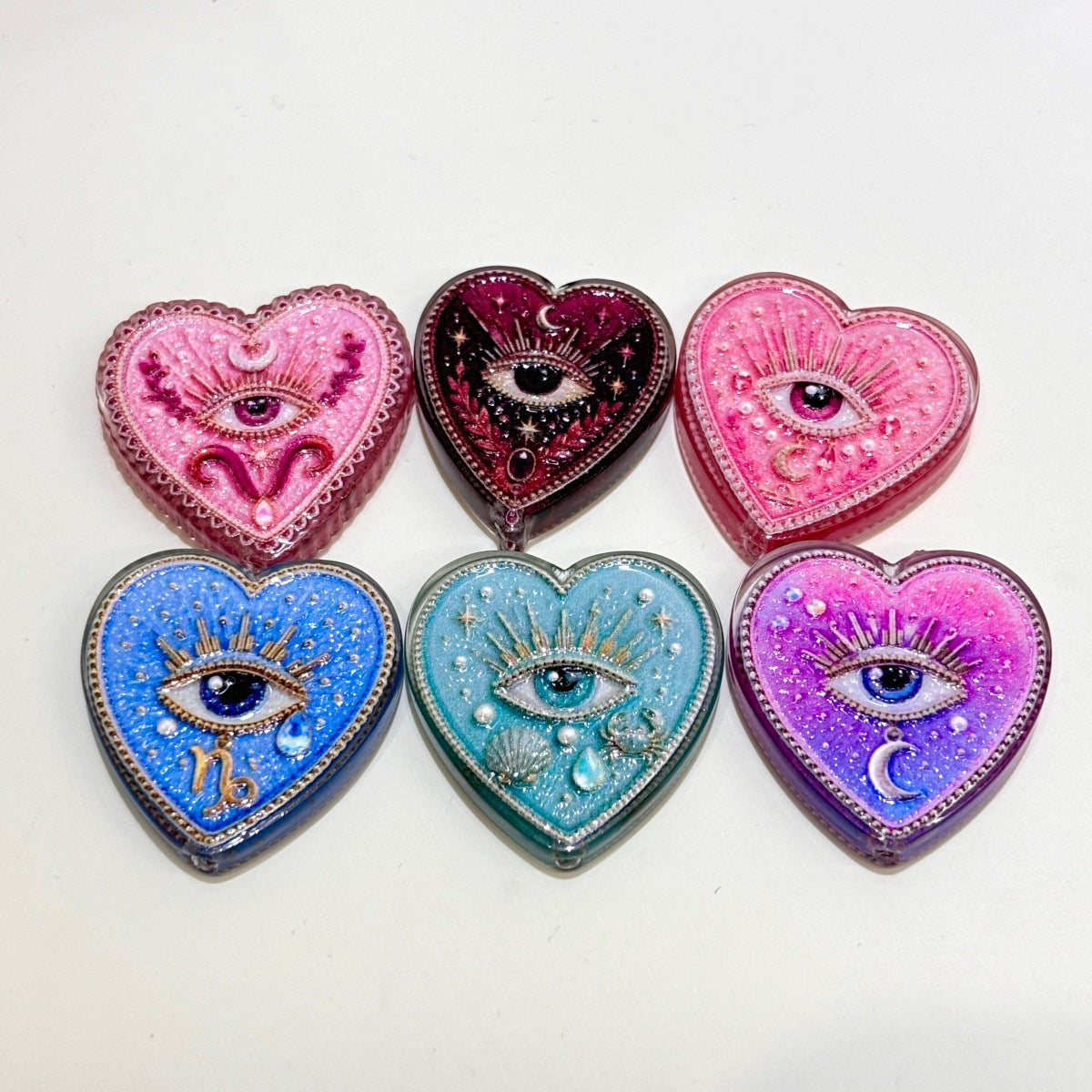 Celestial Mystic Heart Acrylic Focal Beads, Evil Eye Sun Moon Star Zodiac Charms for DIY Beadable Pens, Keychains & Witchy Crafts
