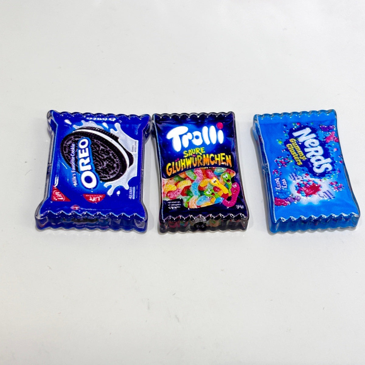Cute Miniature Candy Snack Bag Acrylic Focal Beads, Sweet Chocolate Cookie & Sour Gummy Pack Charms for DIY Beadable Pens, Keychains & Wristlets