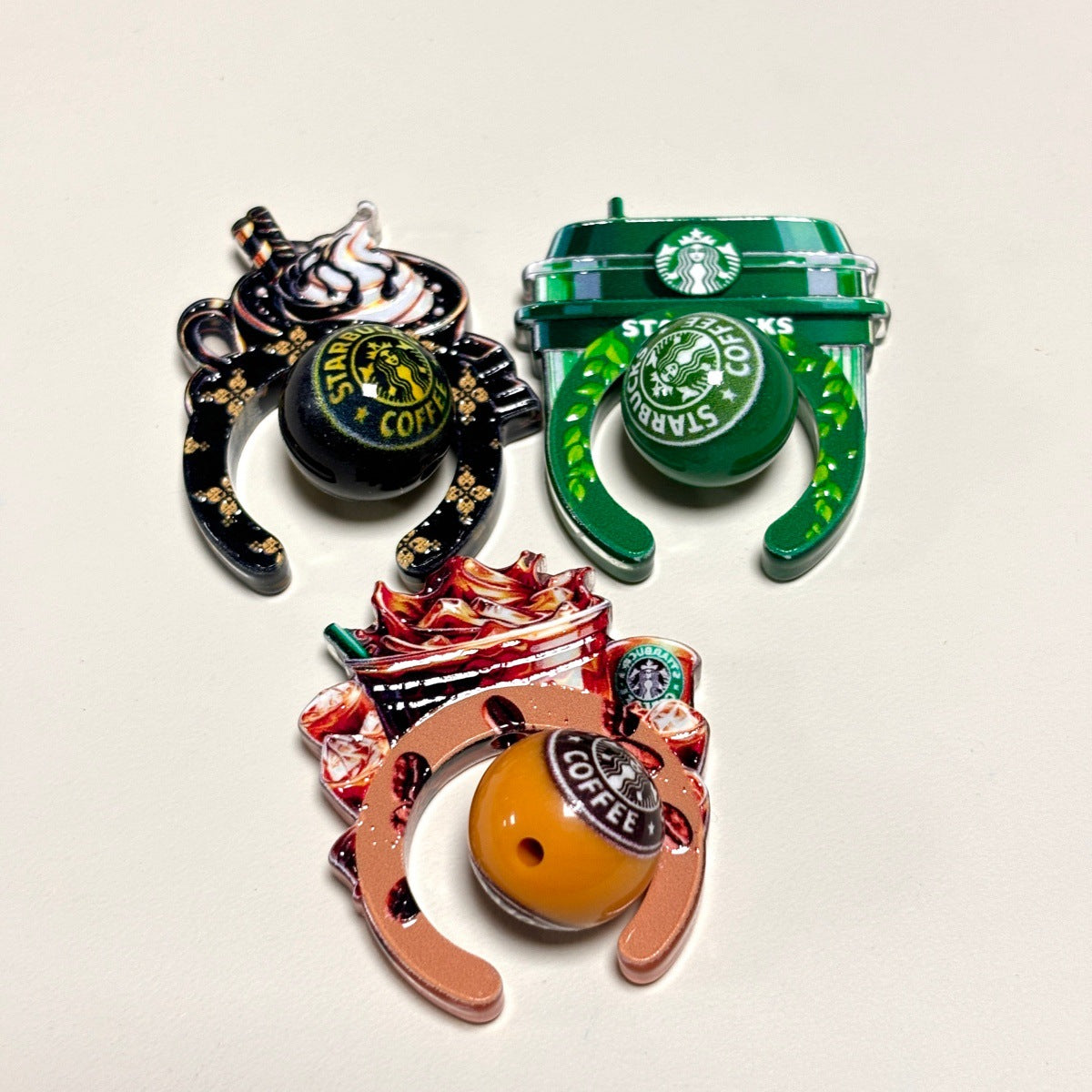 Cute Iced Coffee Lover Hug Frame Focal Beads, Barista Cafe Cup & Ribbon Bow Spacer Charms for DIY Beadable Pens, Keychains & Wristlets
