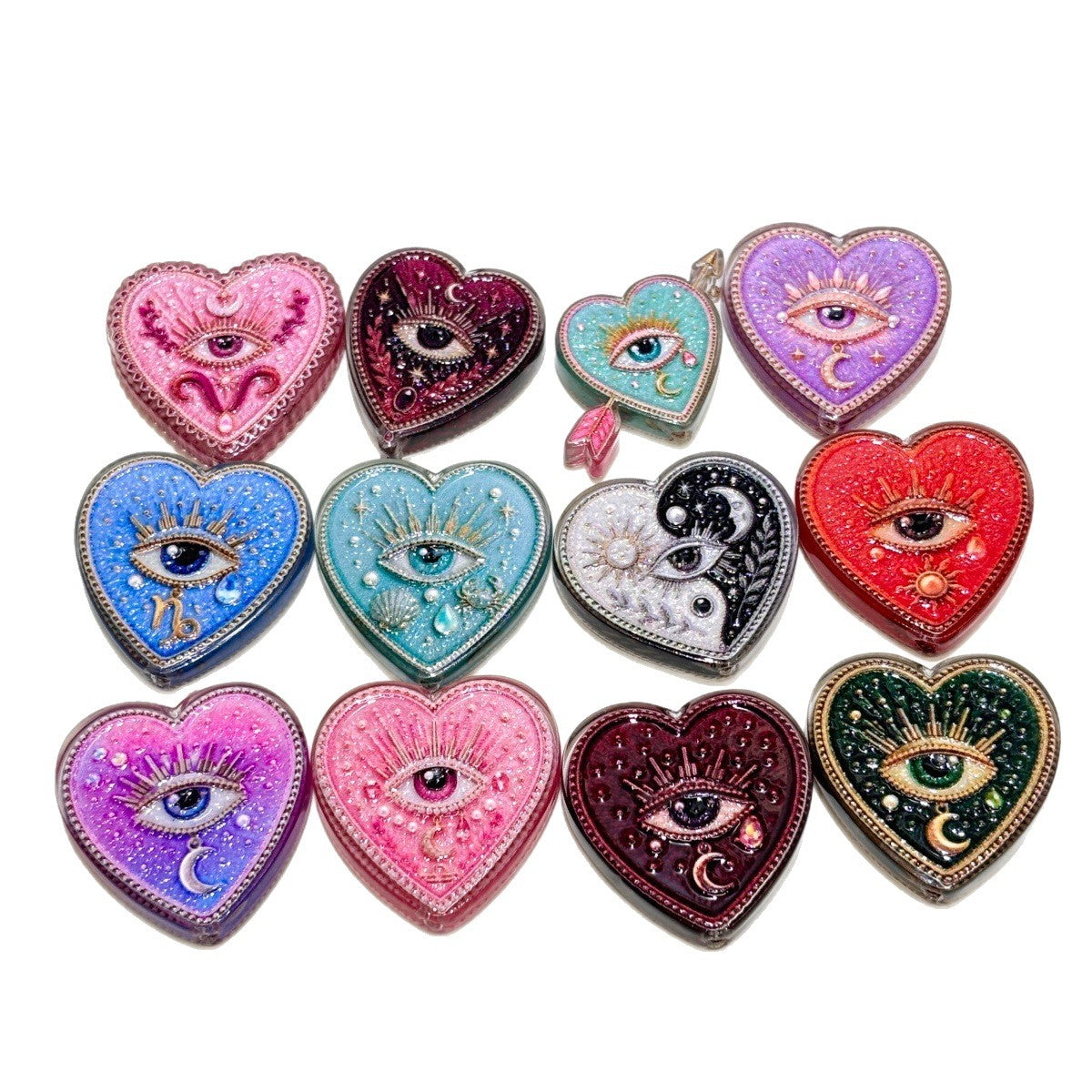 Celestial Mystic Heart Acrylic Focal Beads, Evil Eye Sun Moon Star Zodiac Charms for DIY Beadable Pens, Keychains & Witchy Crafts