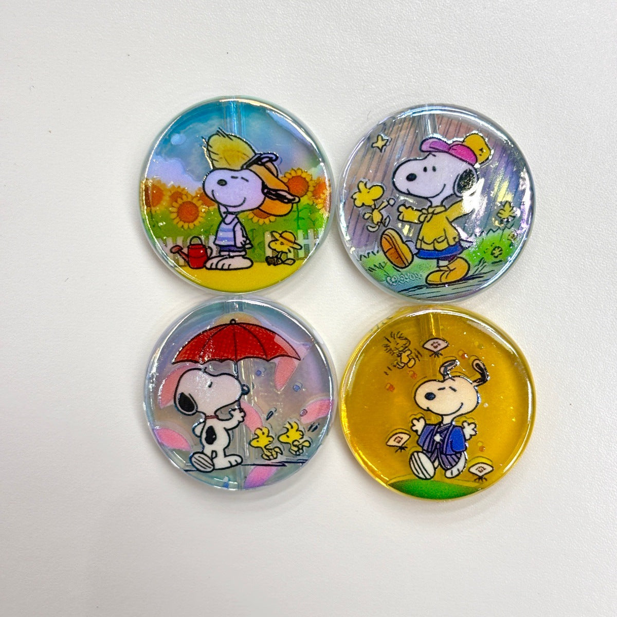Cute Cartoon Beagle Pup Acrylic Focal Beads, Vintage Comic Dog & Yellow Bird Round Disc Charms for DIY Beadable Pens, Keychains & Wristlets