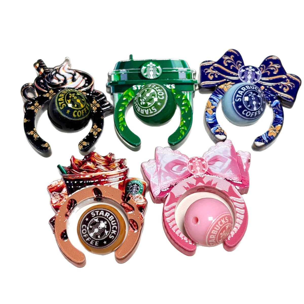 Cute Iced Coffee Lover Hug Frame Focal Beads, Barista Cafe Cup & Ribbon Bow Spacer Charms for DIY Beadable Pens, Keychains & Wristlets