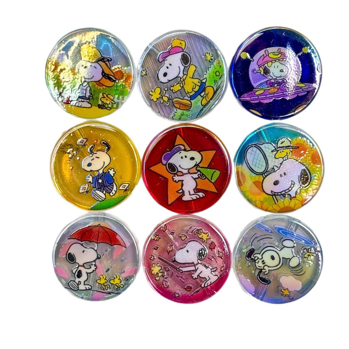 Cute Cartoon Beagle Pup Acrylic Focal Beads, Vintage Comic Dog & Yellow Bird Round Disc Charms for DIY Beadable Pens, Keychains & Wristlets