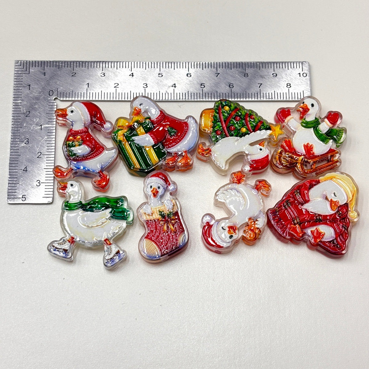 Cute Christmas Silly Goose Acrylic Focal Beads, Festive Holiday Duck Tree & Sled Charms for DIY Beadable Pens, Keychains & Wristlets