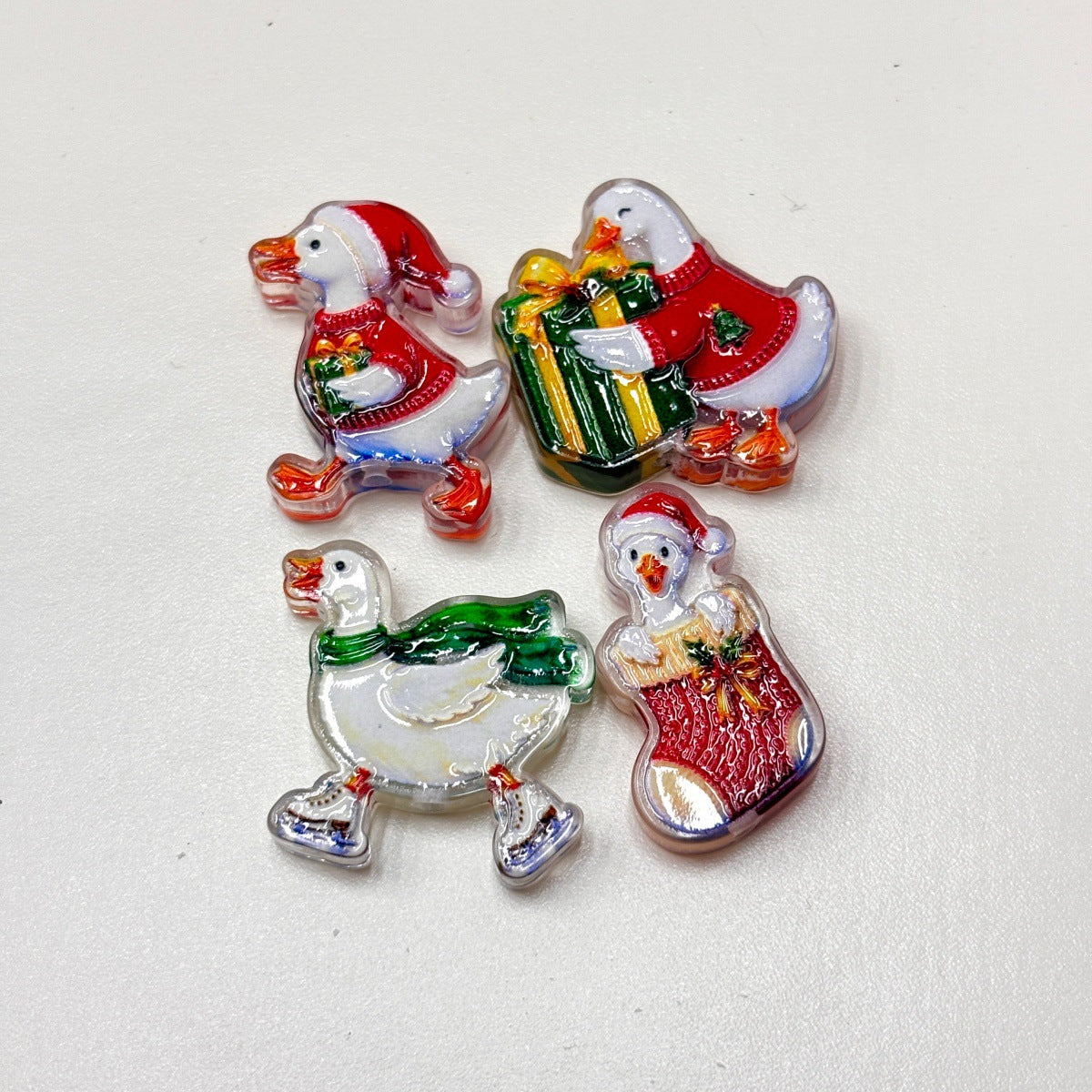 Cute Christmas Silly Goose Acrylic Focal Beads, Festive Holiday Duck Tree & Sled Charms for DIY Beadable Pens, Keychains & Wristlets