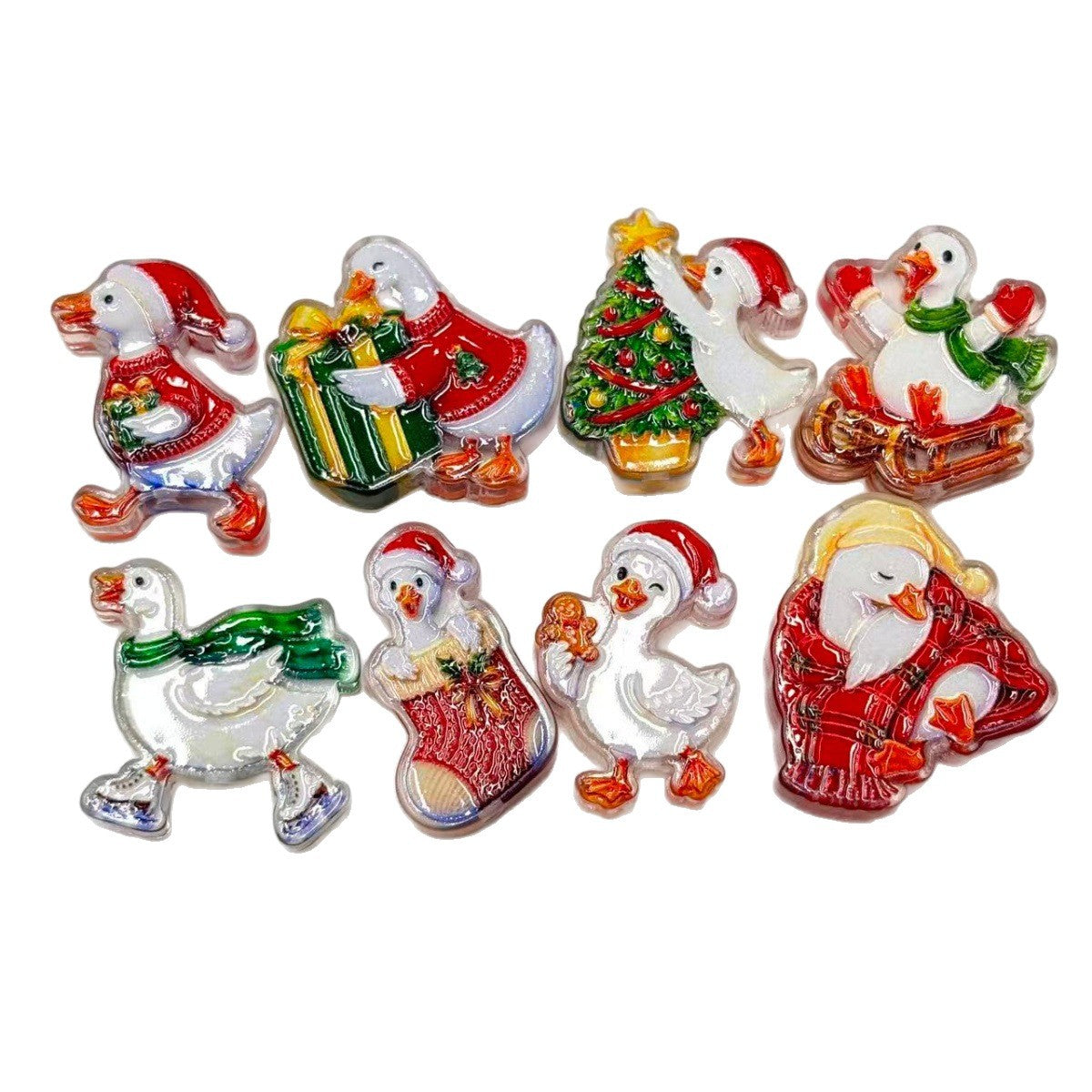 Cute Christmas Silly Goose Acrylic Focal Beads, Festive Holiday Duck Tree & Sled Charms for DIY Beadable Pens, Keychains & Wristlets