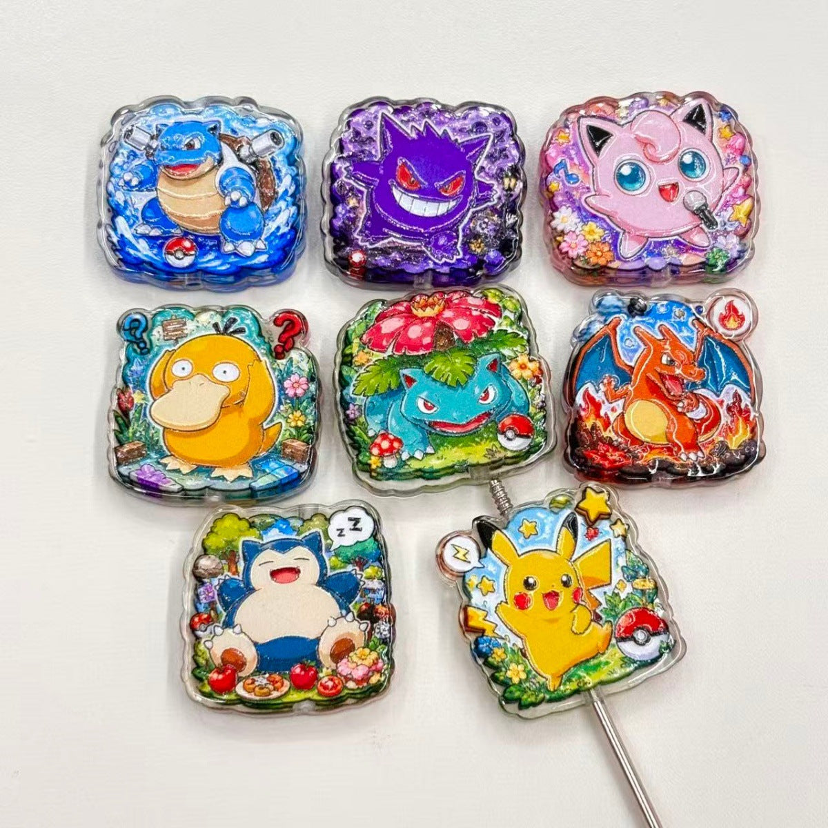 Square Anime Monster Scene Acrylic Focal Beads, Battle Pocket Creature Resin Beads for Beadable Pens, Keychains & DIY Crafts