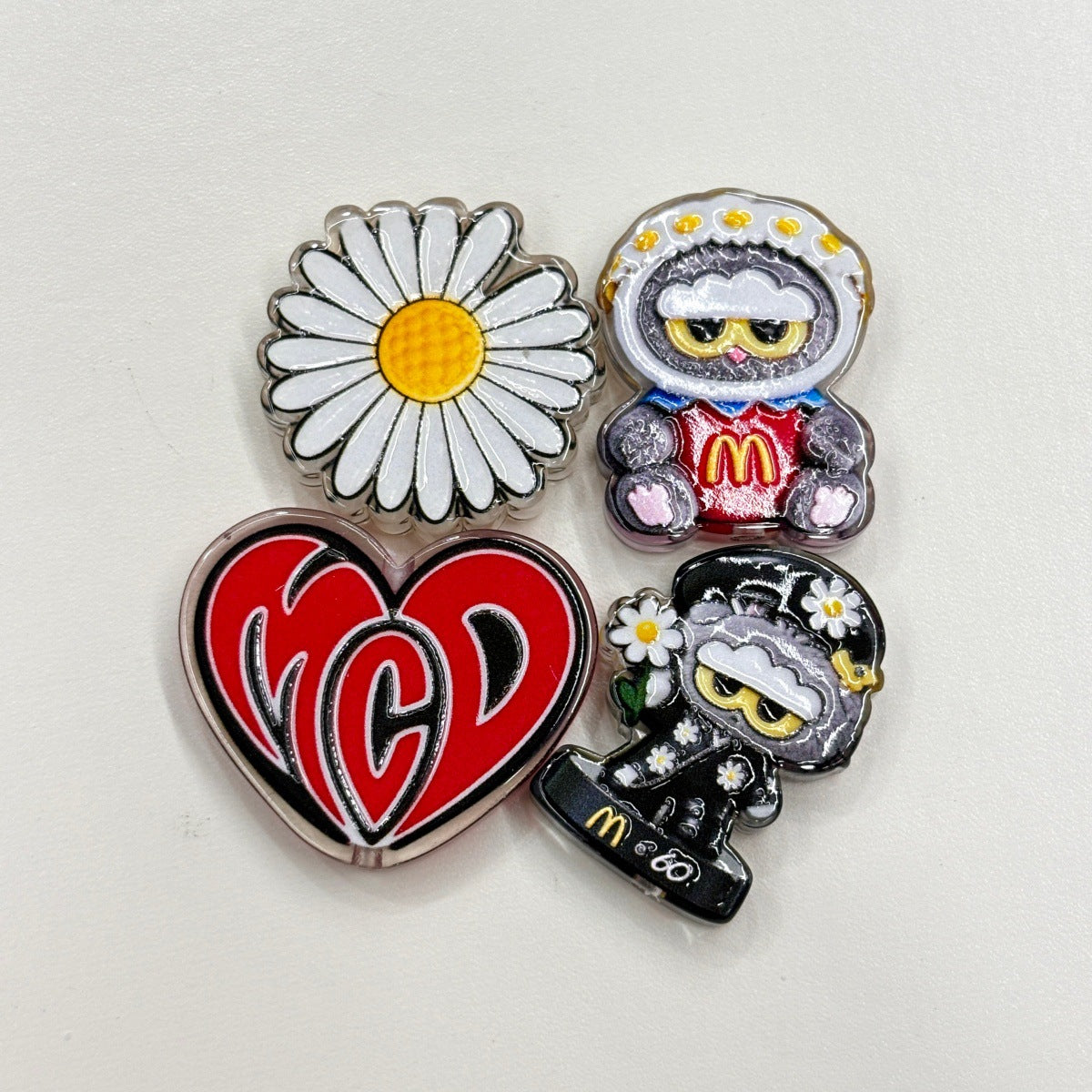 Streetwear Daisy & Fast Food Plush Acrylic Focal Beads, Yellow Arch Fries & Cartoon Monster Beads for Beadable Pens & Keychains