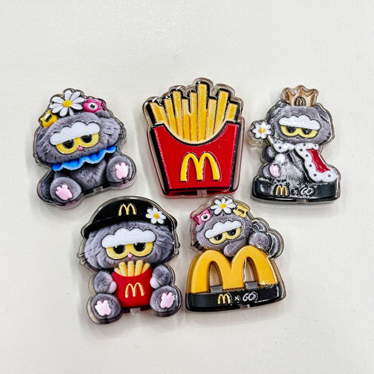 Streetwear Daisy & Fast Food Plush Acrylic Focal Beads, Yellow Arch Fries & Cartoon Monster Beads for Beadable Pens & Keychains