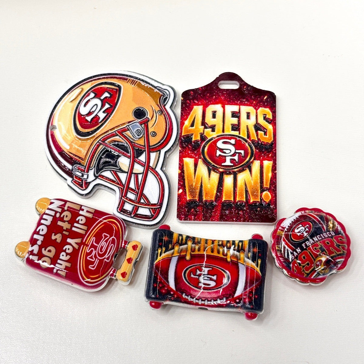 Red & Gold Football Focal Beads & Acrylic Pendants, Niners Game Day Helmet & Ball Charms for Beadable Pens & Keychains