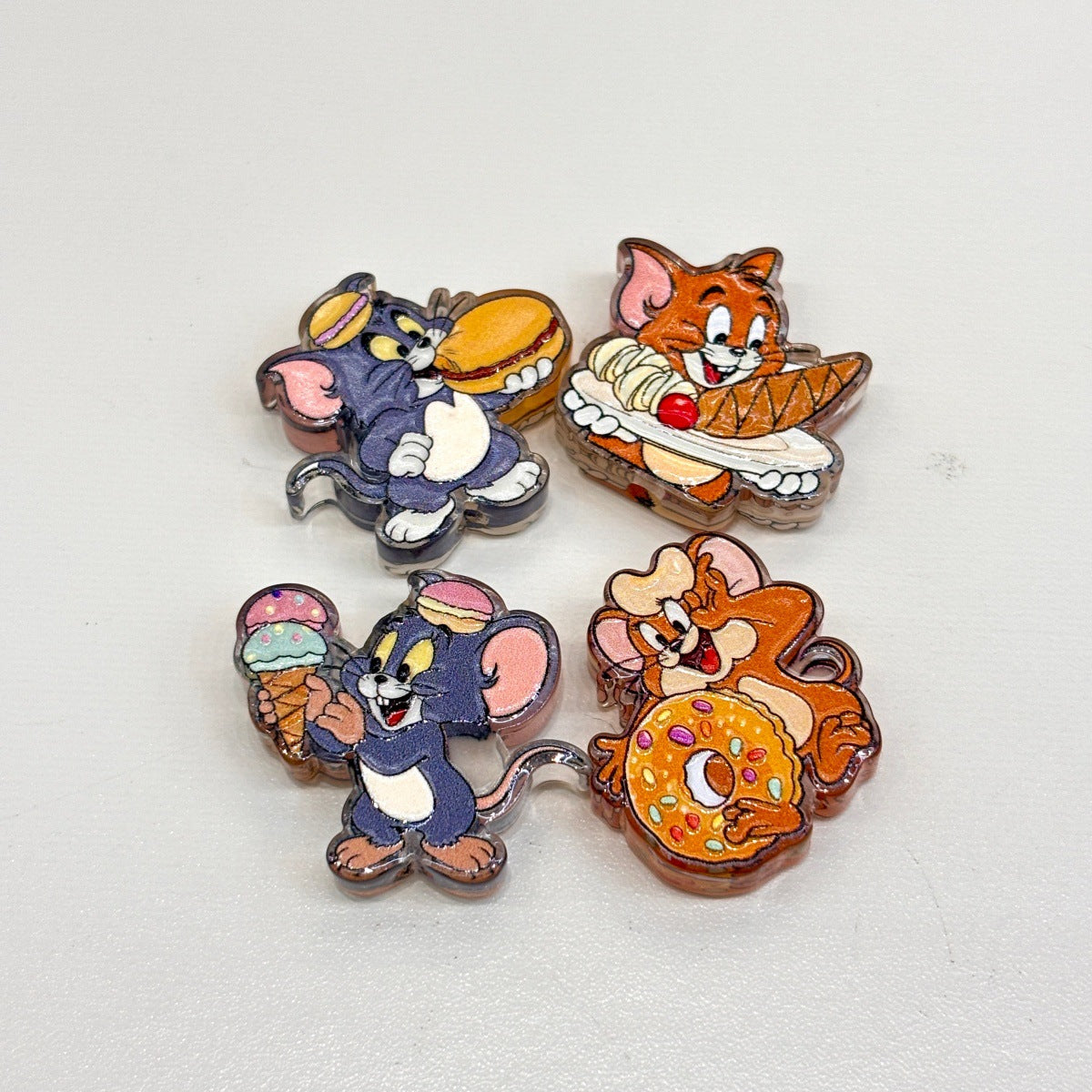 Cat & Mouse Foodie Duo Acrylic Focal Beads, Nostalgic Cartoon Cheese & Sweet Treats Beads for Beadable Pens, Keychains & DIY Crafts