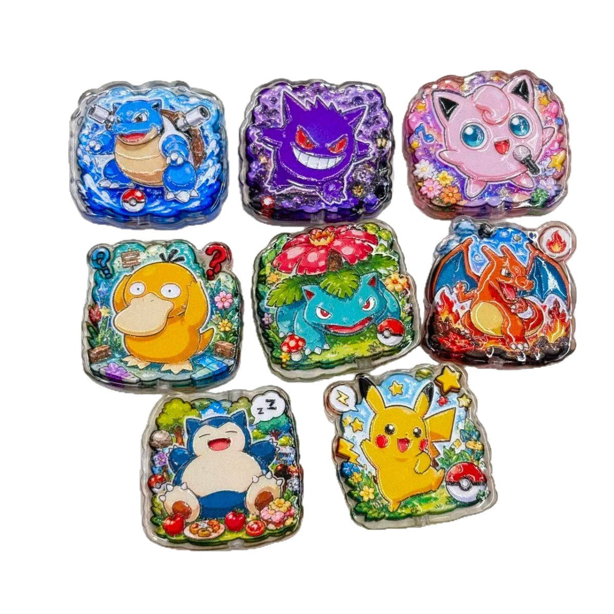 Square Anime Monster Scene Acrylic Focal Beads, Battle Pocket Creature Resin Beads for Beadable Pens, Keychains & DIY Crafts