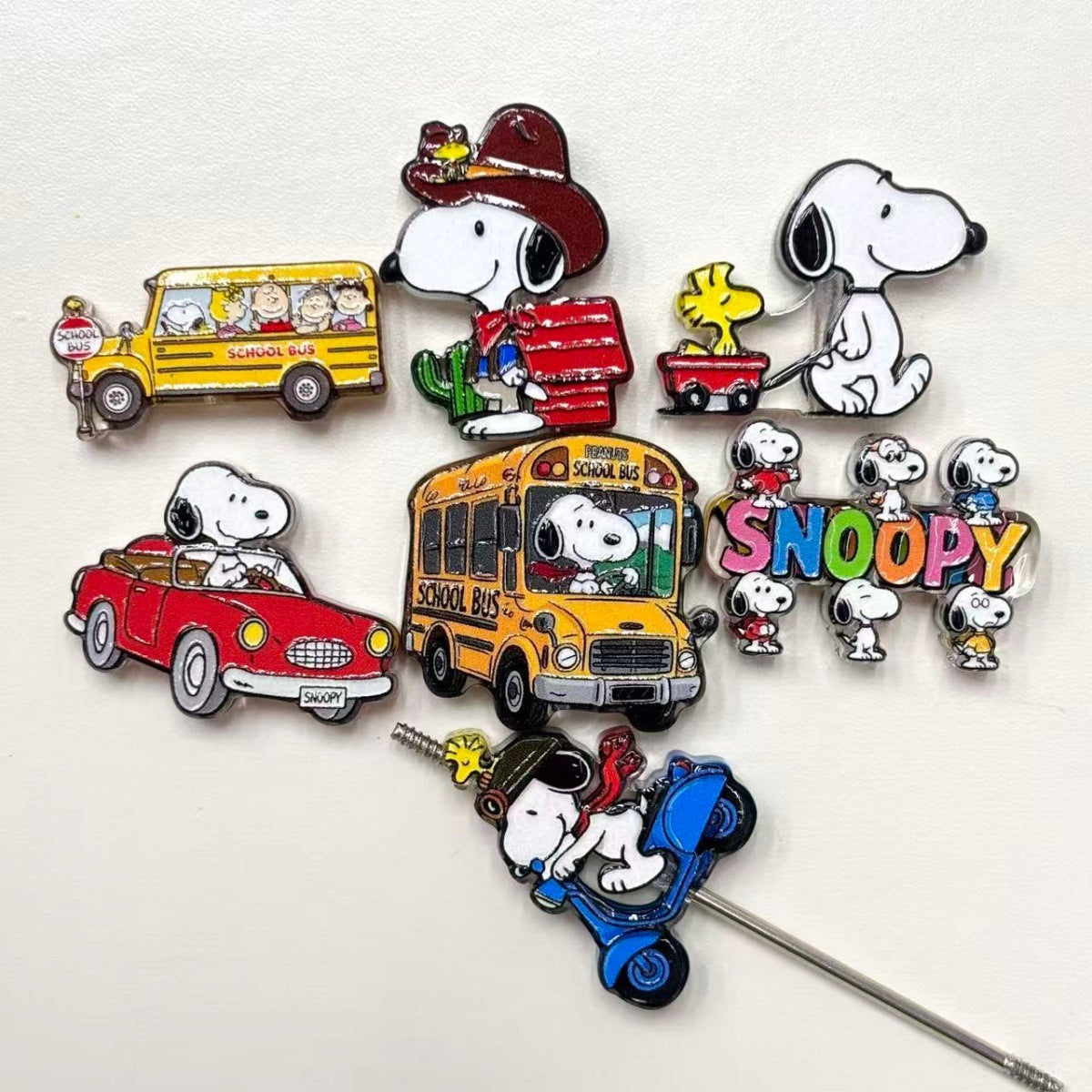 Retro Comic Dog & School Bus Acrylic Focal Beads, Cute Adventure Puppy Cartoon Beads for Beadable Pens, Keychains & DIY Crafts