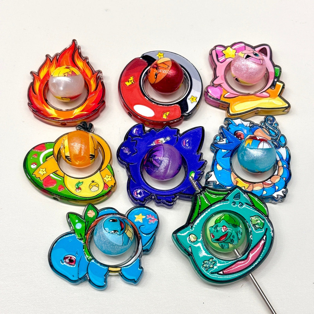 Rotating Spinner Anime Monster Acrylic Focal Beads, Hollow Frame Center Ball Beads for DIY Beadable Pens, Keychains & Crafts