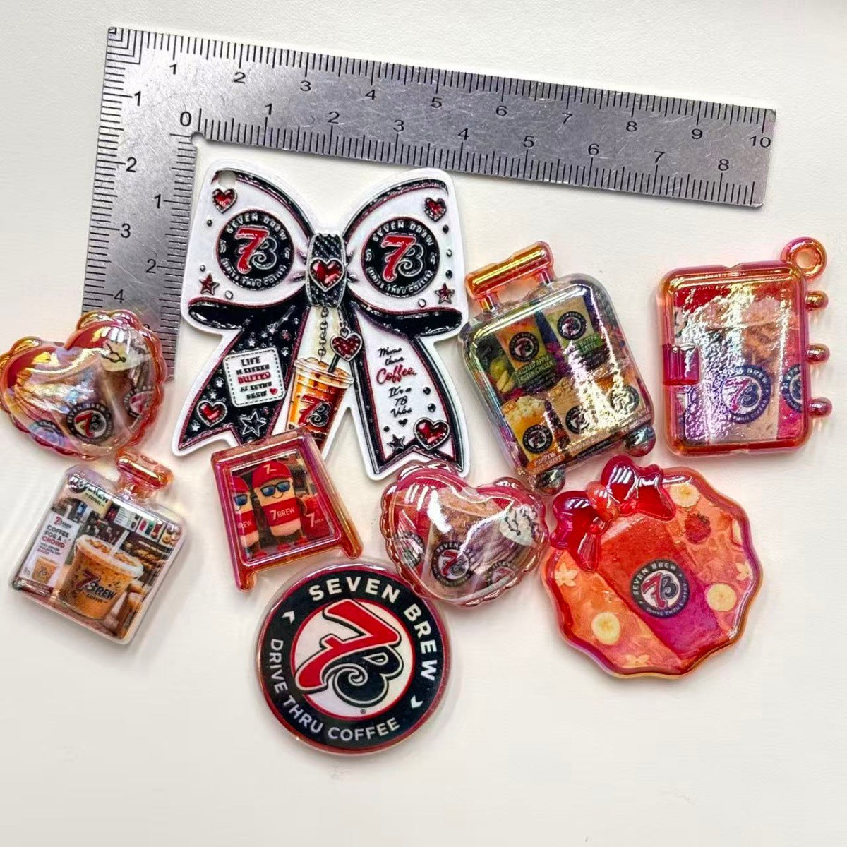 Drive-Thru Coffee Acrylic Focal Beads & Charms, Iced Coffee Drink & Bow Plaque Beads for Beadable Pens & Keychains