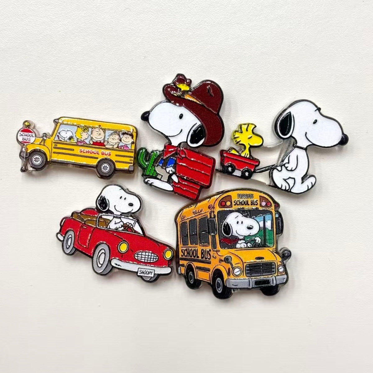 Retro Comic Dog & School Bus Acrylic Focal Beads, Cute Adventure Puppy Cartoon Beads for Beadable Pens, Keychains & DIY Crafts