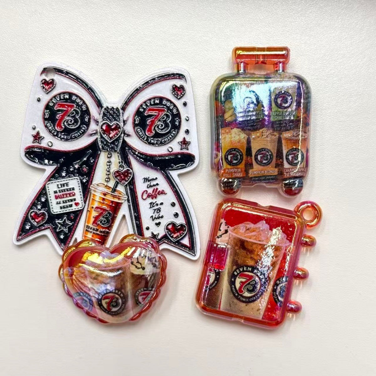 Drive-Thru Coffee Acrylic Focal Beads & Charms, Iced Coffee Drink & Bow Plaque Beads for Beadable Pens & Keychains