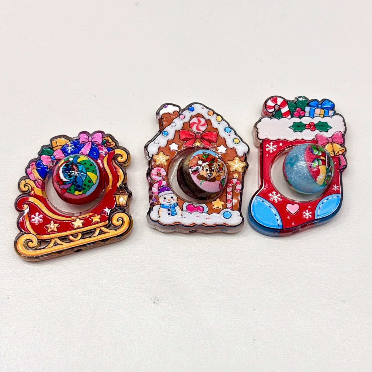 Rotating Spinner Christmas Acrylic Focal Beads, Gingerbread & Sleigh Holiday Beads for DIY Beadable Pens, Keychains & Crafts