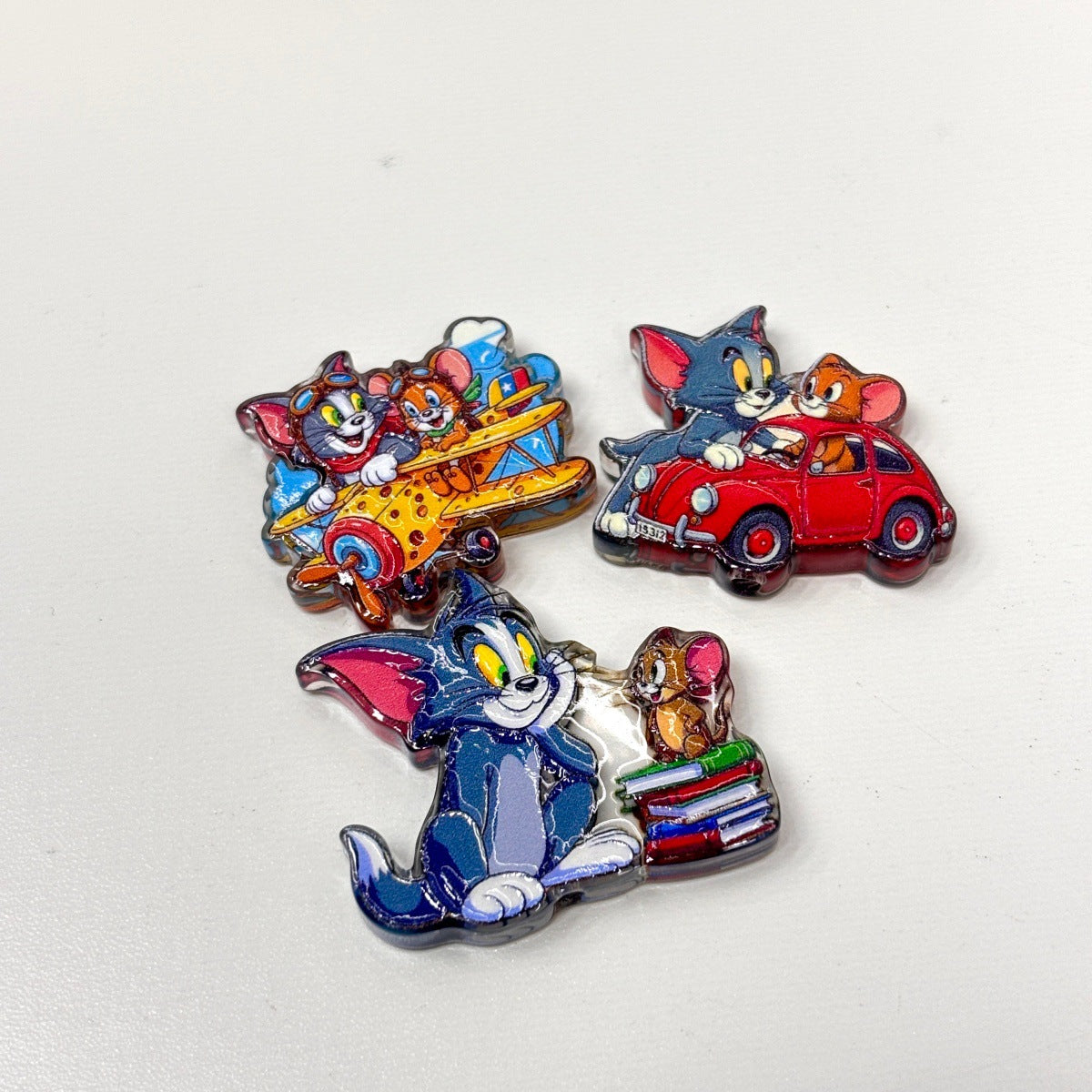Classic Cat & Mouse Frenemies Acrylic Focal Beads, Retro Cartoon Duo Car & Airplane Beads for Beadable Pens & Keychains