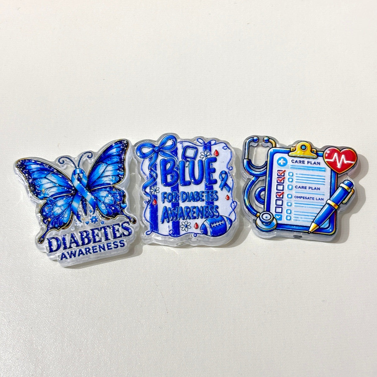 Diabetes Awareness Acrylic Focal Beads, Blue Ribbon & Medical Alert Care Plan Resin Beads for Beadable Pens & Keychains