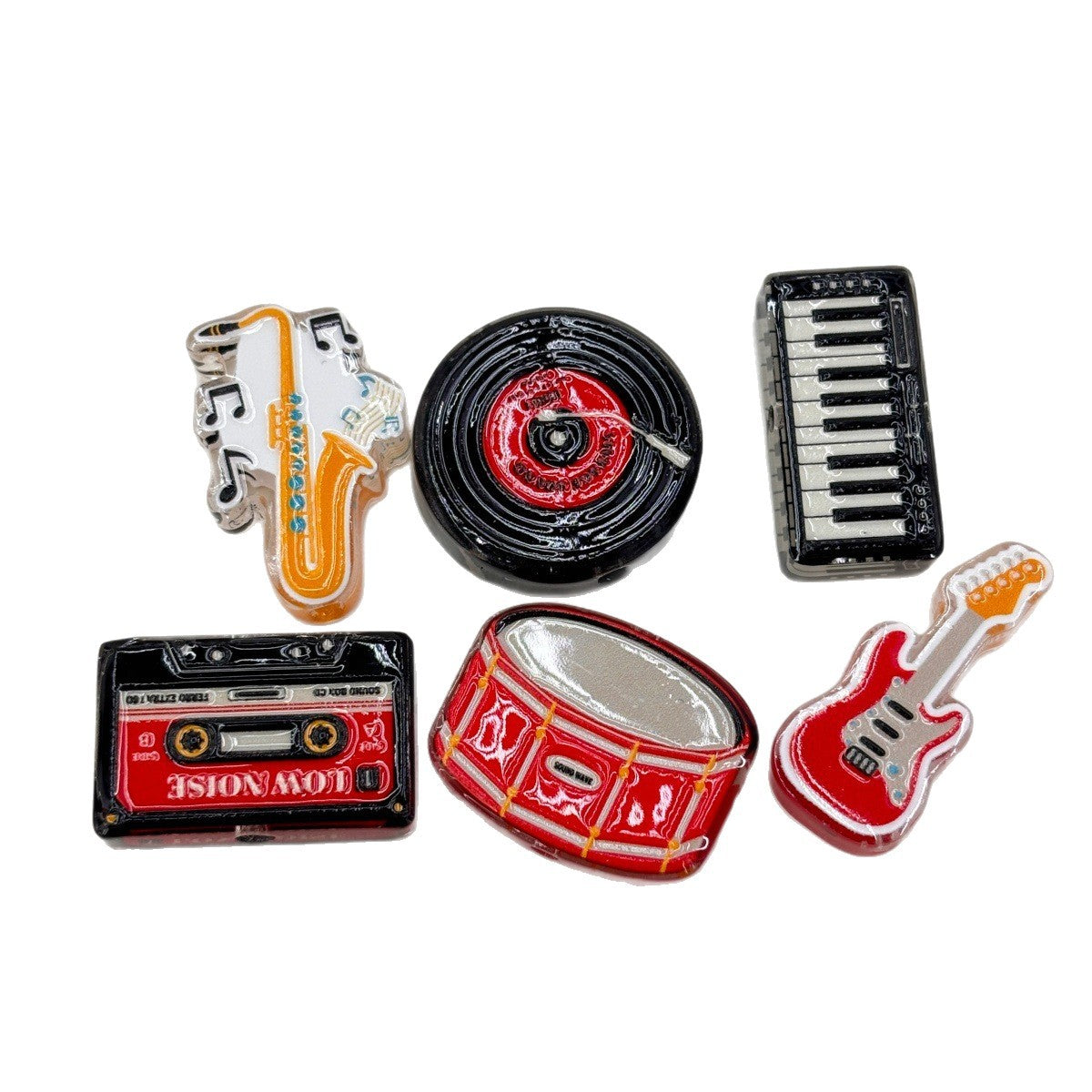 Retro Musical Instruments Acrylic Focal Beads, Guitar Vinyl Record & Piano Beads for Beadable Pens, Keychains & DIY Crafts