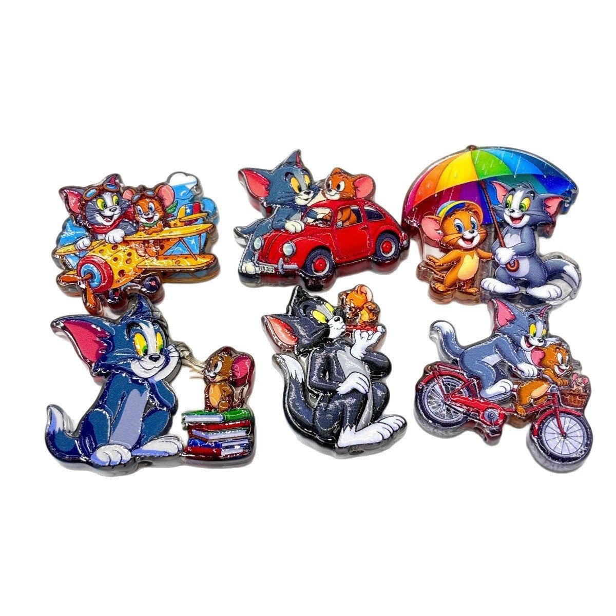 Classic Cat & Mouse Frenemies Acrylic Focal Beads, Retro Cartoon Duo Car & Airplane Beads for Beadable Pens & Keychains