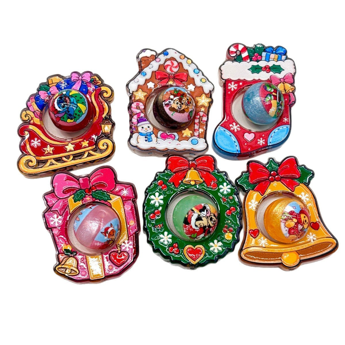 Rotating Spinner Christmas Acrylic Focal Beads, Gingerbread & Sleigh Holiday Beads for DIY Beadable Pens, Keychains & Crafts