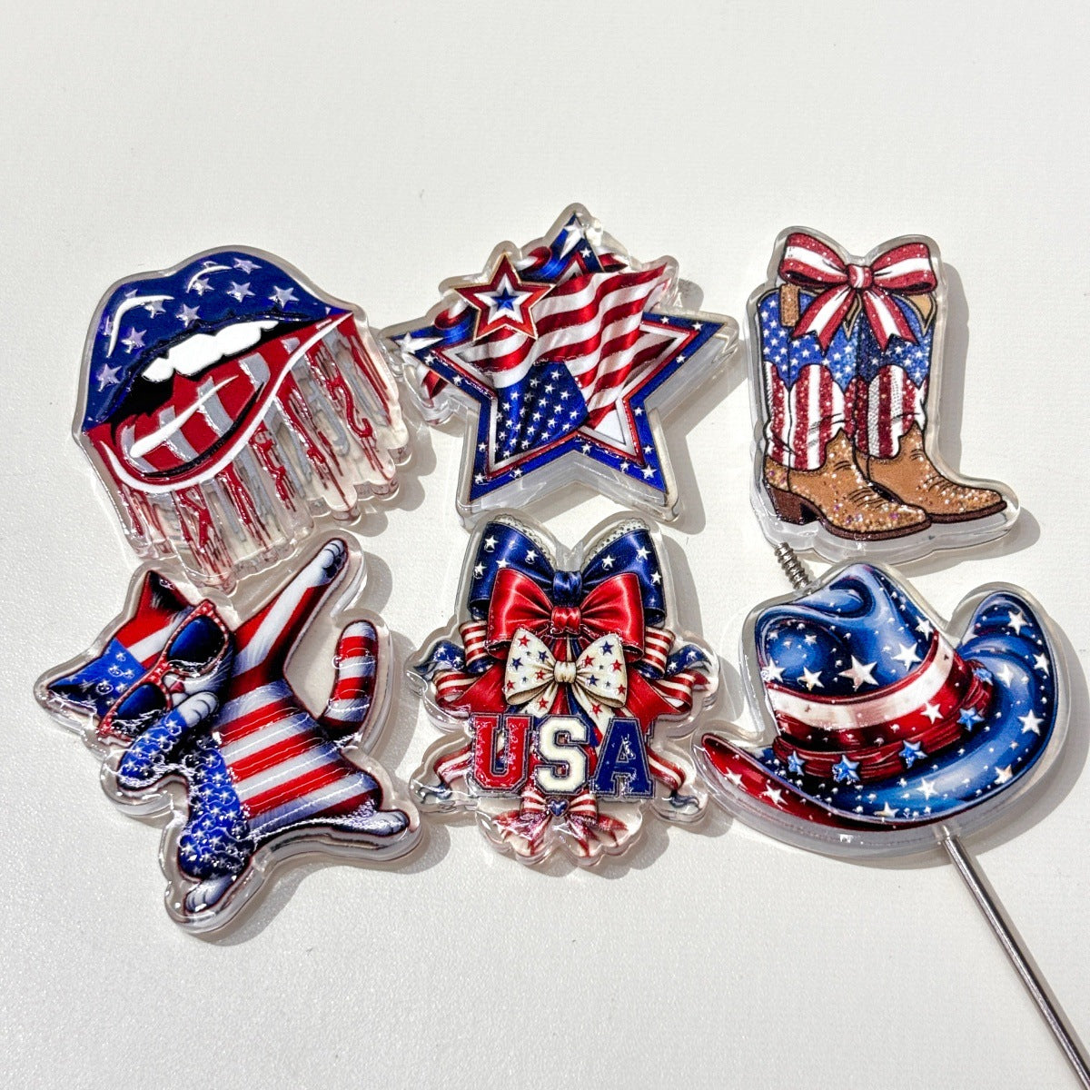 Patriotic 4th of July Acrylic Focal Beads, Red White & Blue American Flag Beads for DIY Beadable Pens, Keychain & Bag Craft Supplies