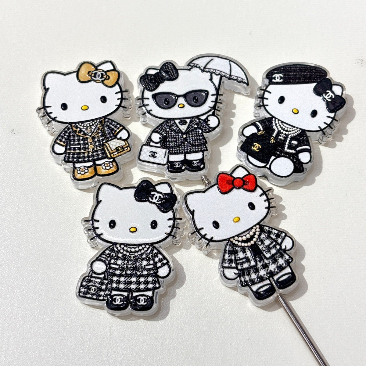 Fashion Tweed Cat Acrylic Focal Beads, Chic Parisian Houndstooth Kitty Beads for DIY Beadable Pens, Keychain & Bag Craft Supplies