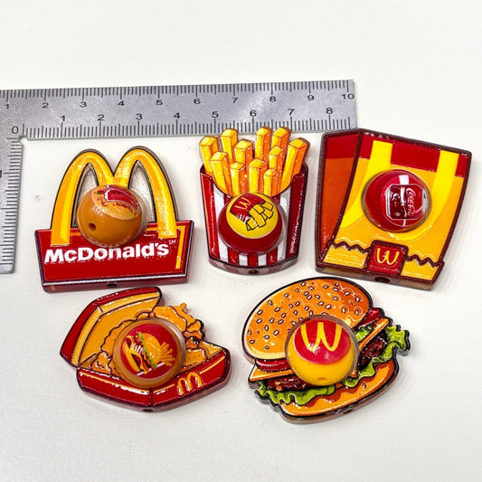 Fast Food Spinning Frame Focal Beads, Rotating Center Ball Acrylic Beads for DIY Beadable Pens, Burger & Fries Keychain Supplies
