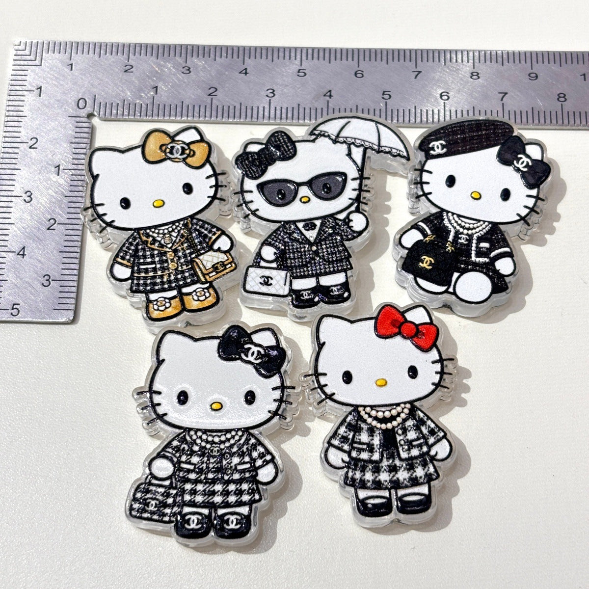 Fashion Tweed Cat Acrylic Focal Beads, Chic Parisian Houndstooth Kitty Beads for DIY Beadable Pens, Keychain & Bag Craft Supplies