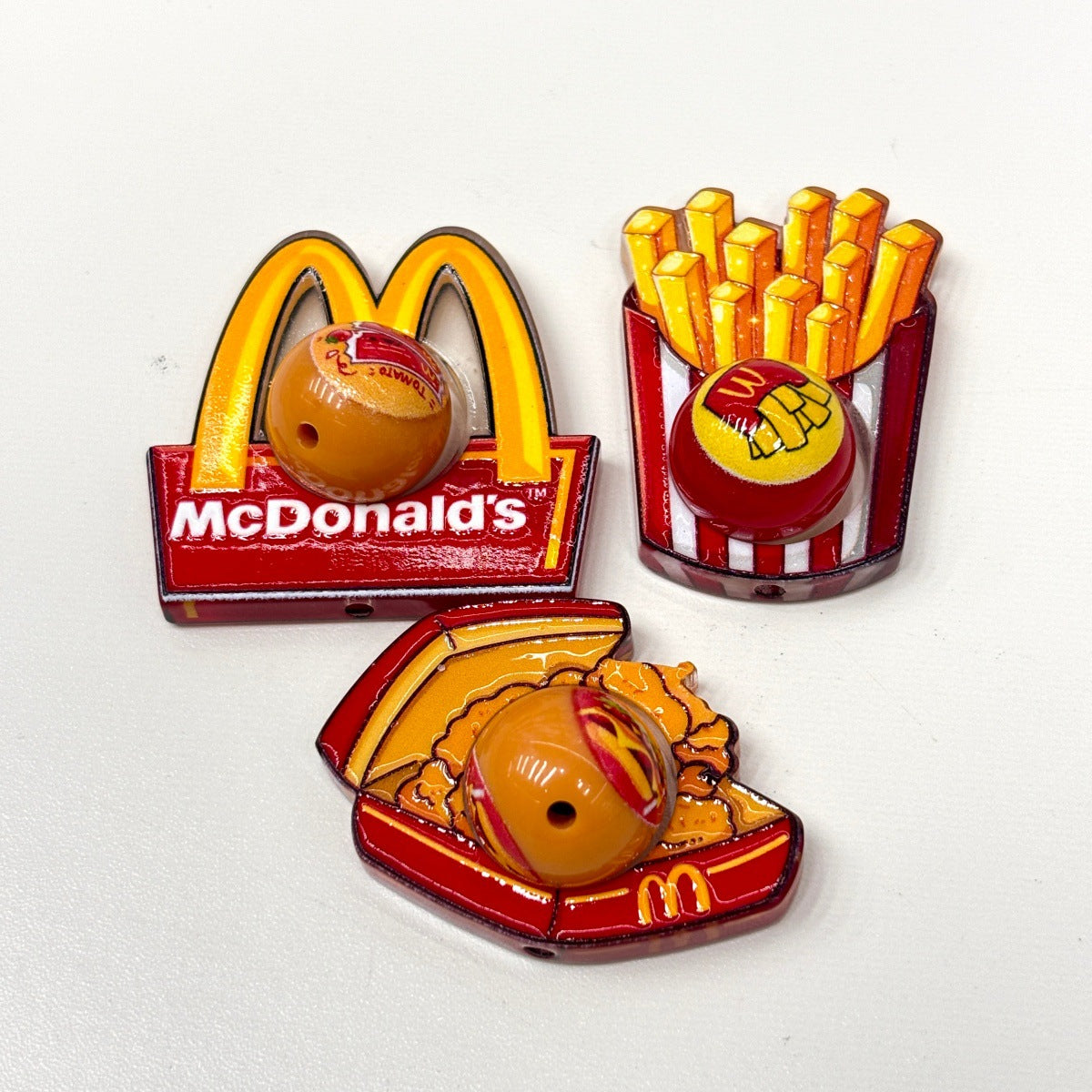 Fast Food Spinning Frame Focal Beads, Rotating Center Ball Acrylic Beads for DIY Beadable Pens, Burger & Fries Keychain Supplies