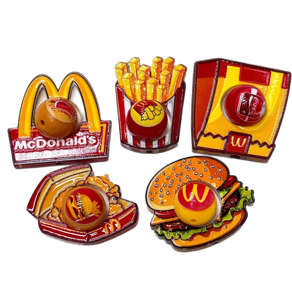 Fast Food Spinning Frame Focal Beads, Rotating Center Ball Acrylic Beads for DIY Beadable Pens, Burger & Fries Keychain Supplies