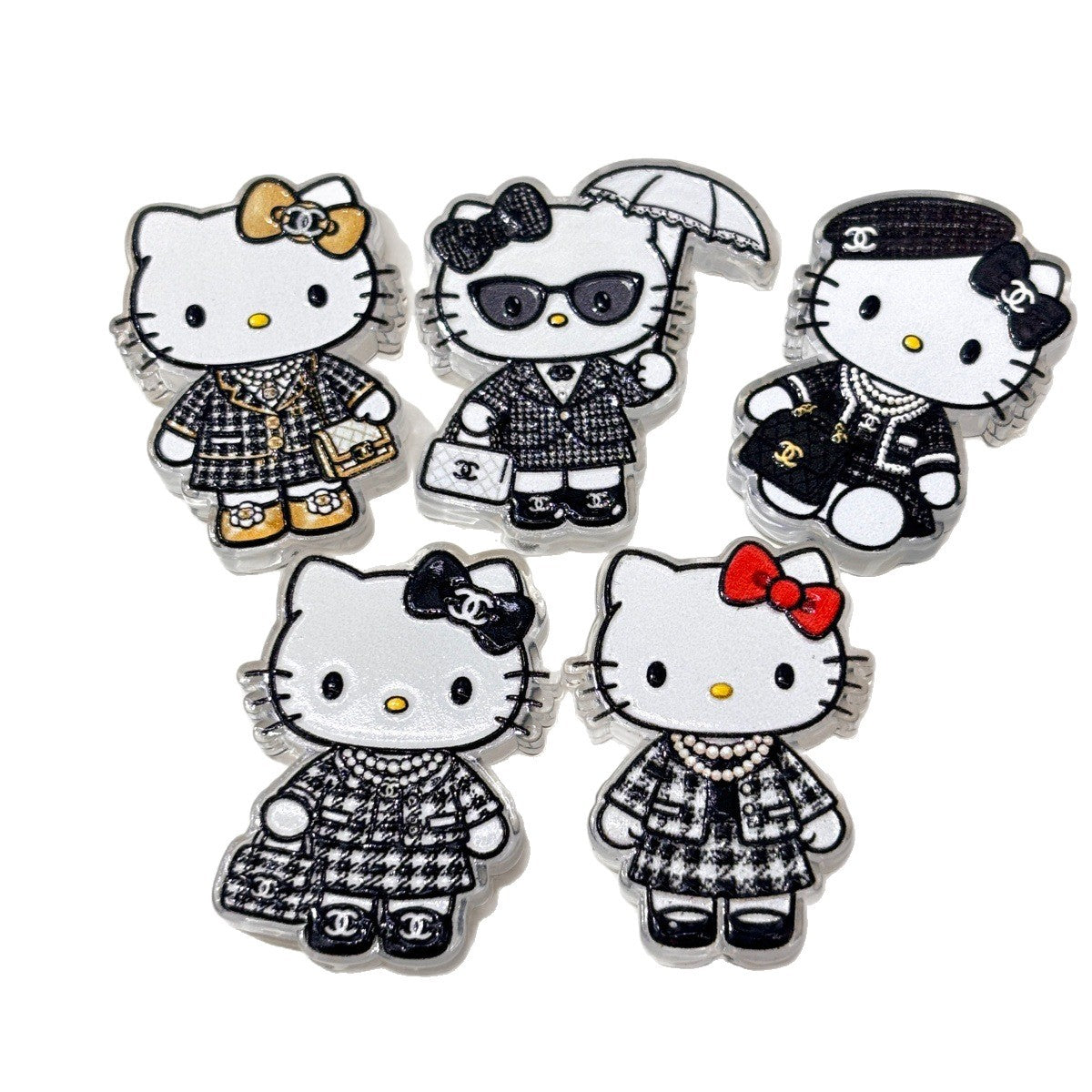 Fashion Tweed Cat Acrylic Focal Beads, Chic Parisian Houndstooth Kitty Beads for DIY Beadable Pens, Keychain & Bag Craft Supplies