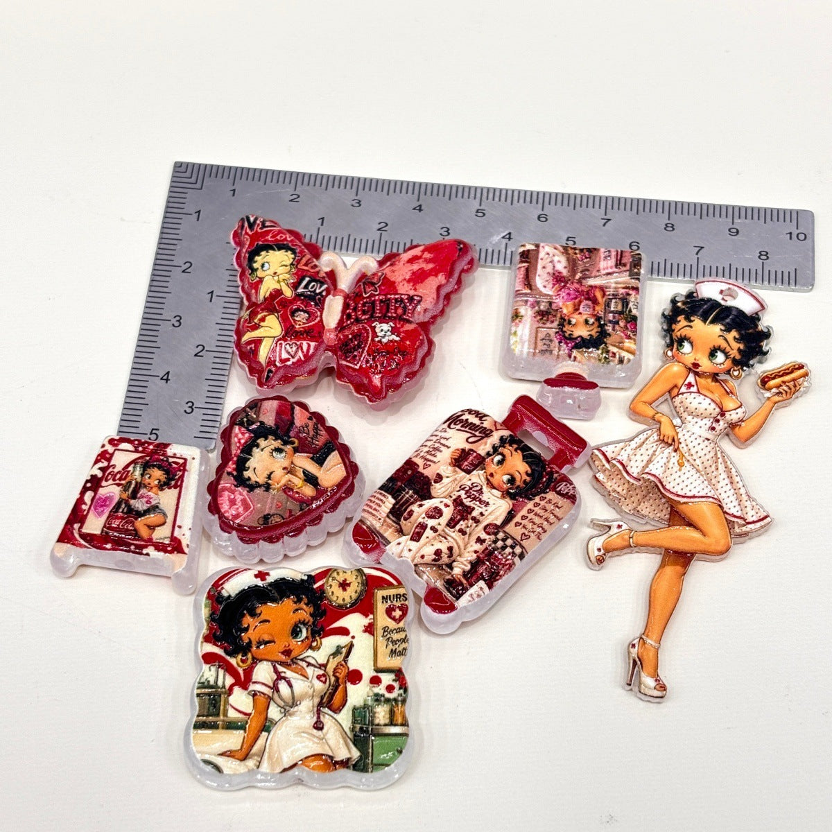Retro Flapper Pinup Girl Acrylic Focal Beads, Vintage Nurse & Butterfly Beads for Beadable Pens, Keychains & DIY Crafts