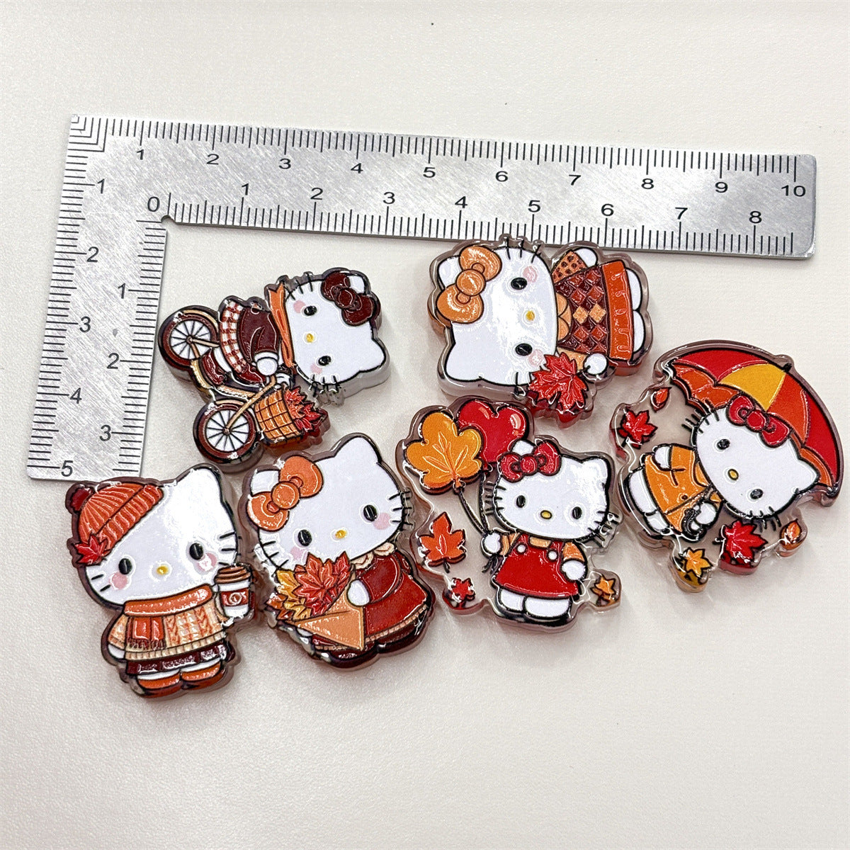 Autumn Fall Kitty Acrylic Focal Beads, Cozy Maple Leaf & Coffee White Cat Beads for DIY Beadable Pens, Keychains & Crafts