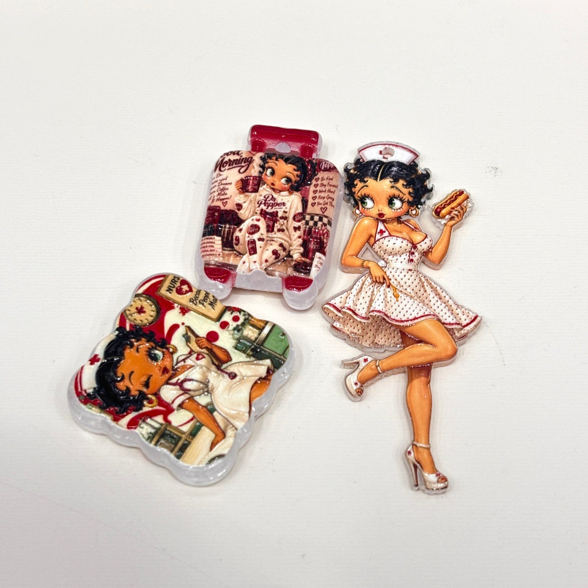 Retro Flapper Pinup Girl Acrylic Focal Beads, Vintage Nurse & Butterfly Beads for Beadable Pens, Keychains & DIY Crafts