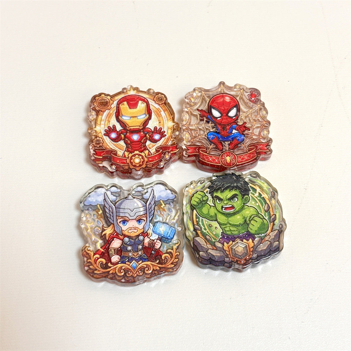Baroque Crest Superhero Acrylic Focal Beads, Chibi Comic Alliance Warriors for DIY Beadable Pens, Keychains & Crafts