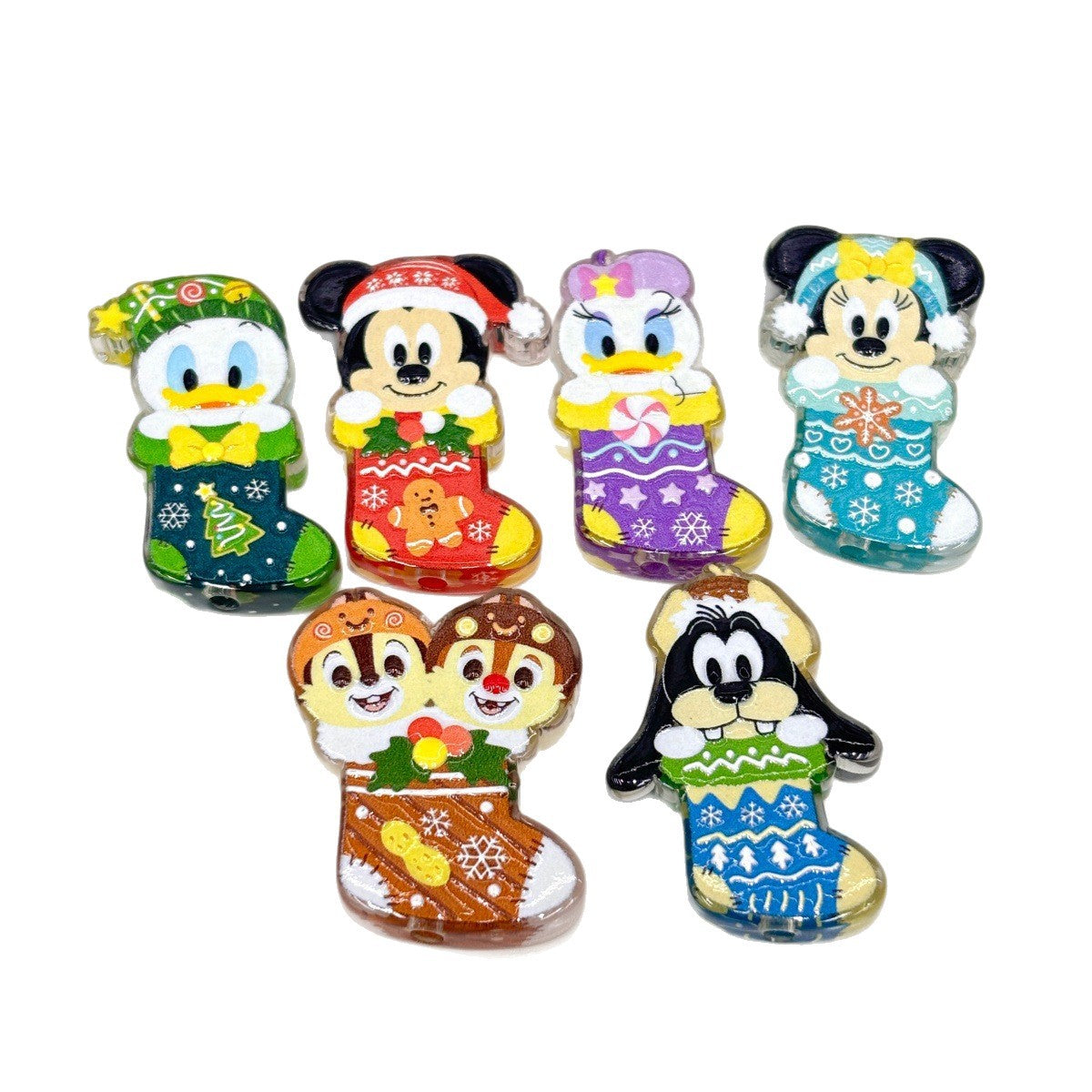 Christmas Stocking Cartoon Friends Acrylic Focal Beads, Holiday Snowman & Gingerbread Socks Beads for Beadable Pens & Keychains