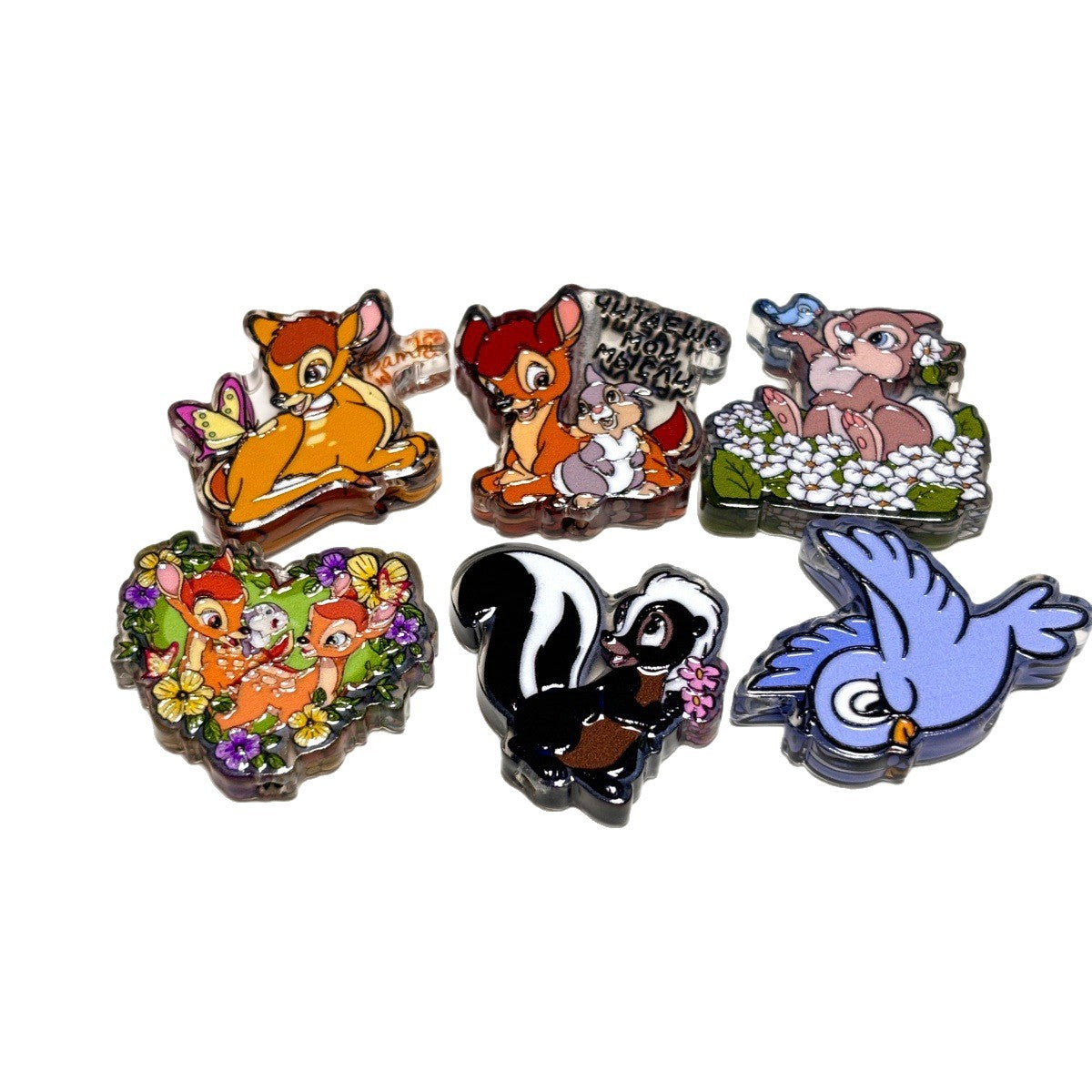 Woodland Forest Fawn & Friends Acrylic Focal Beads, Cute Bunny, Skunk & Bluebird Beads for Beadable Pens & Keychains