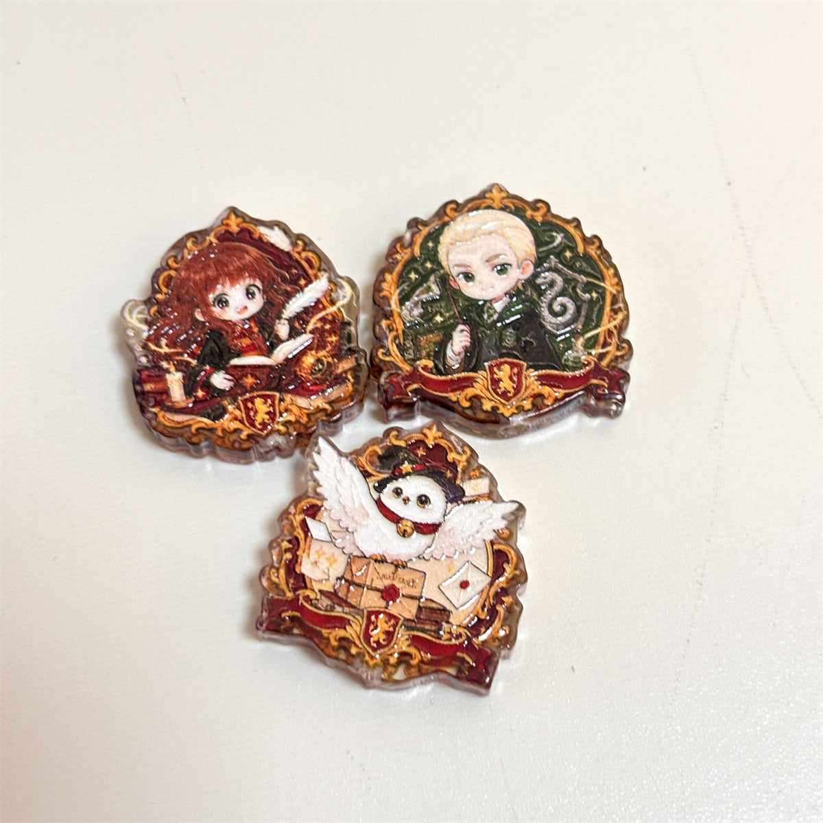 Vintage Gold Frame Wizard Academy Acrylic Focal Beads, Baroque Chibi Magic Student & Owl Beads for DIY Beadable Pens & Crafts