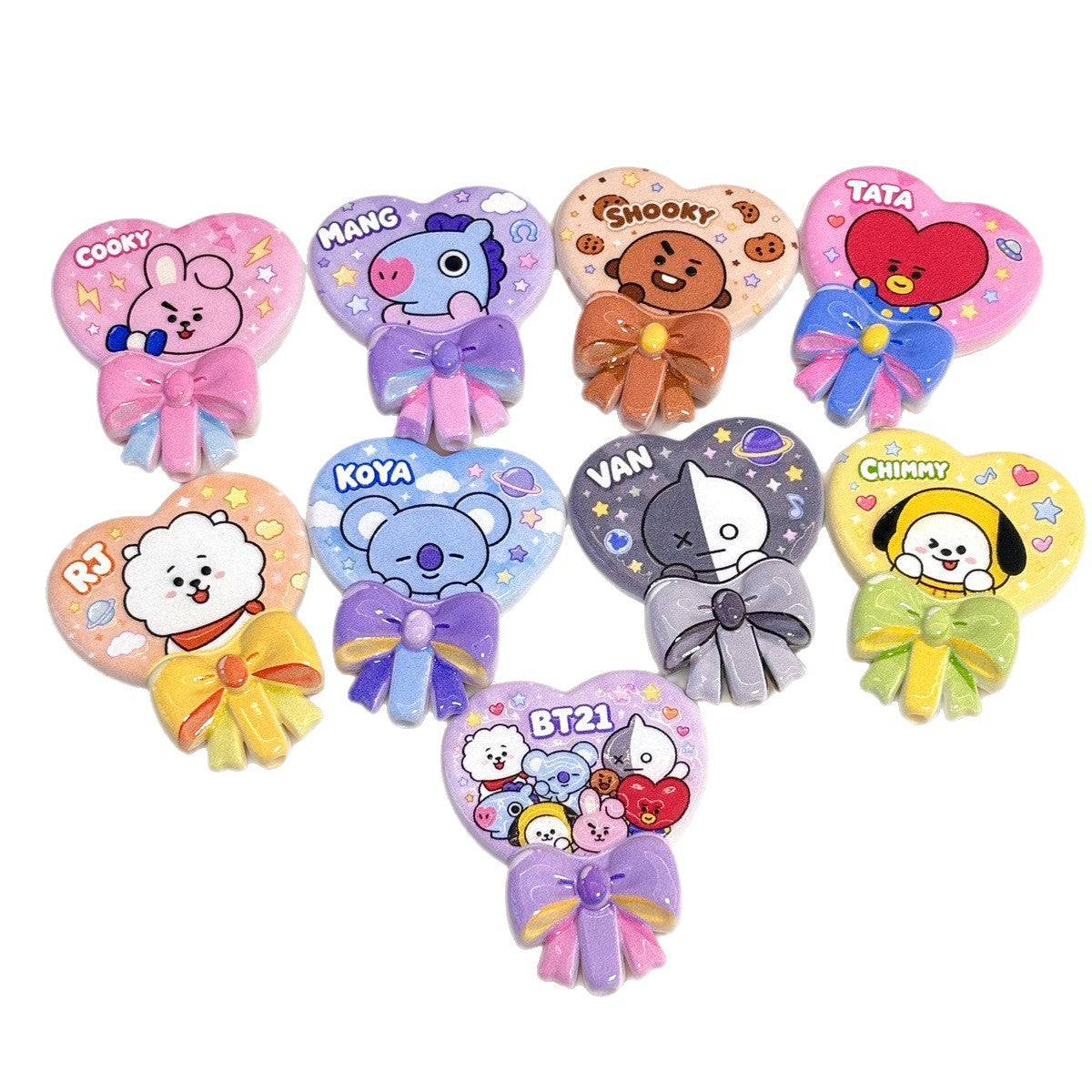 K-Pop Cartoon Friends Acrylic Focal Beads, Kawaii Heart Balloon & Ribbon Bow Beads for Beadable Pens, Keychains & Crafts