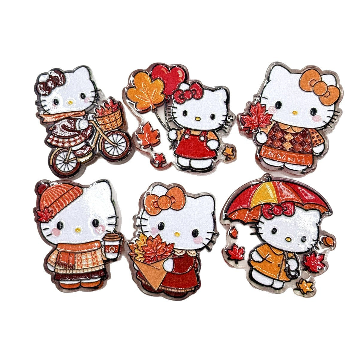 Autumn Fall Kitty Acrylic Focal Beads, Cozy Maple Leaf & Coffee White Cat Beads for DIY Beadable Pens, Keychains & Crafts