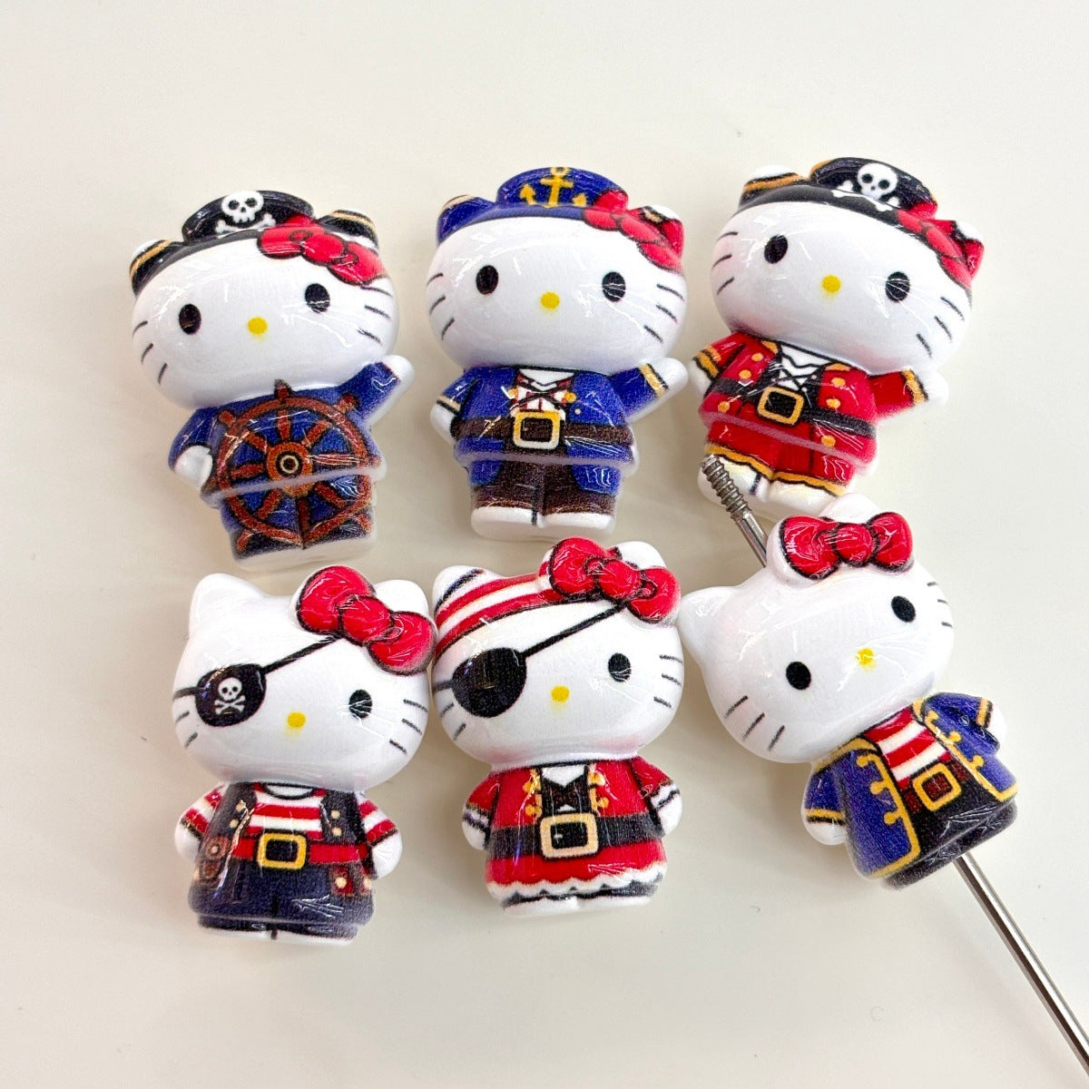 Nautical Pirate Kitty Acrylic Focal Beads, Sailor Captain & Eyepatch White Cat Beads for DIY Beadable Pens & Keychains