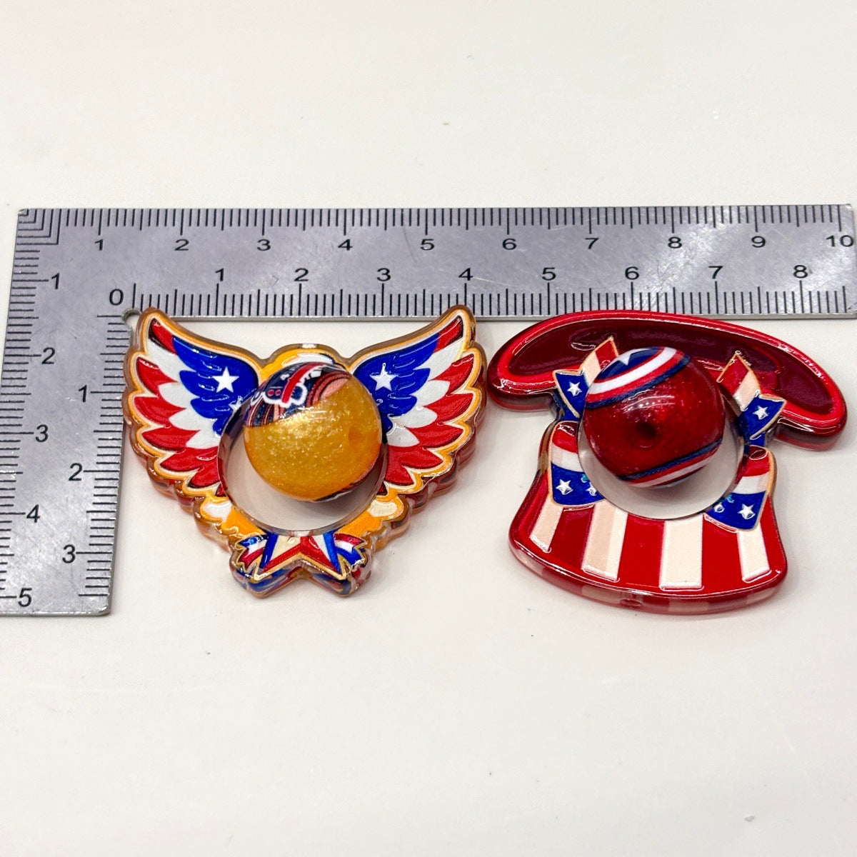 Patriotic 4th of July Spinner Acrylic Focal Beads, American Flag Eagle & Liberty Bell Rotating Beads for Beadable Pens & Keychains
