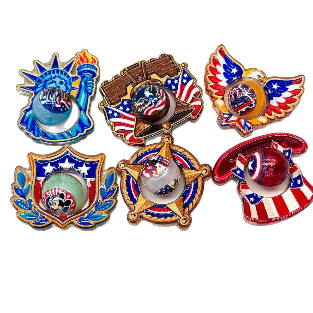 Patriotic 4th of July Spinner Acrylic Focal Beads, American Flag Eagle & Liberty Bell Rotating Beads for Beadable Pens & Keychains