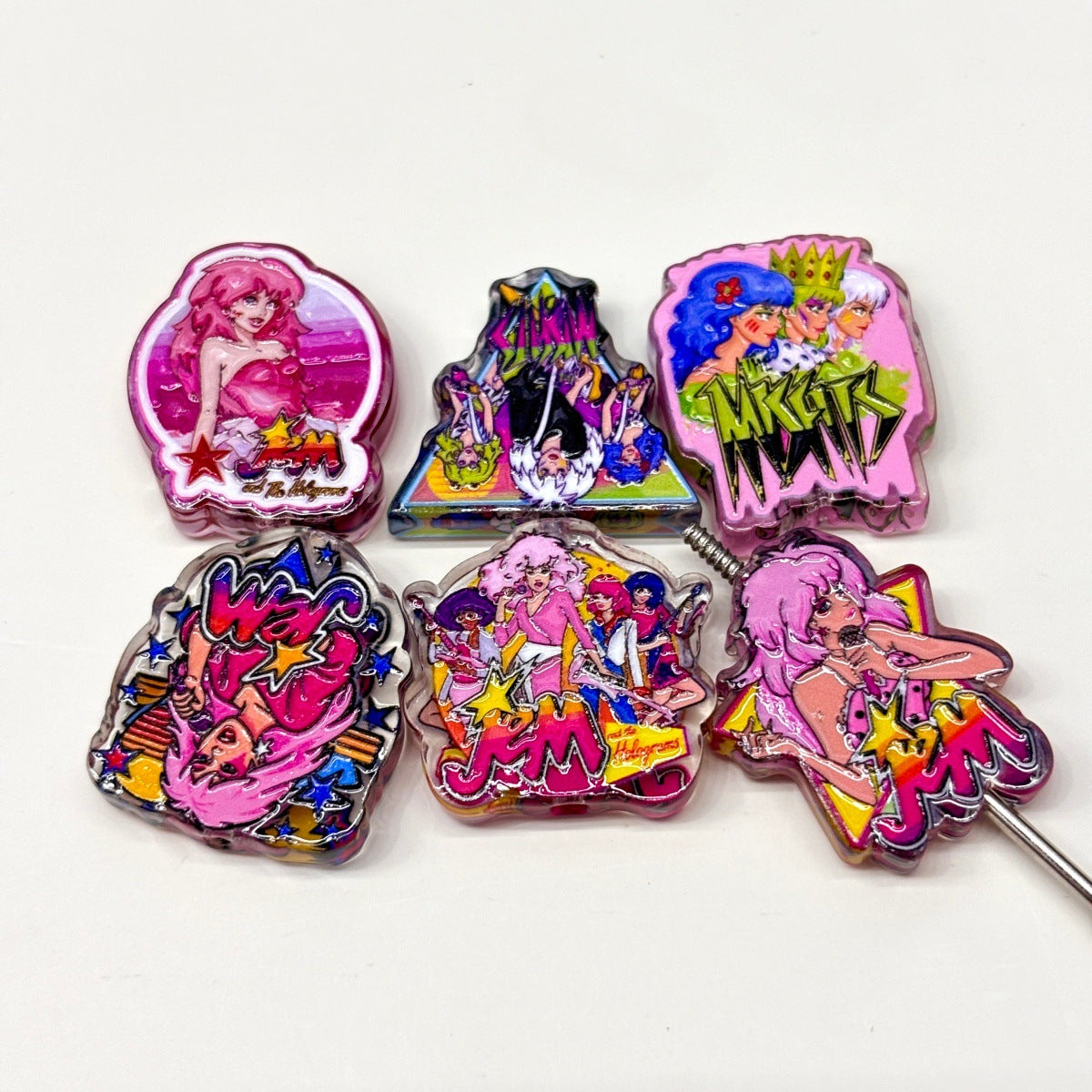 80s Glam Rock Diva Acrylic Focal Beads, Neon Pink Pop Singer & Girl Band Beads for DIY Beadable Pens & Keychains