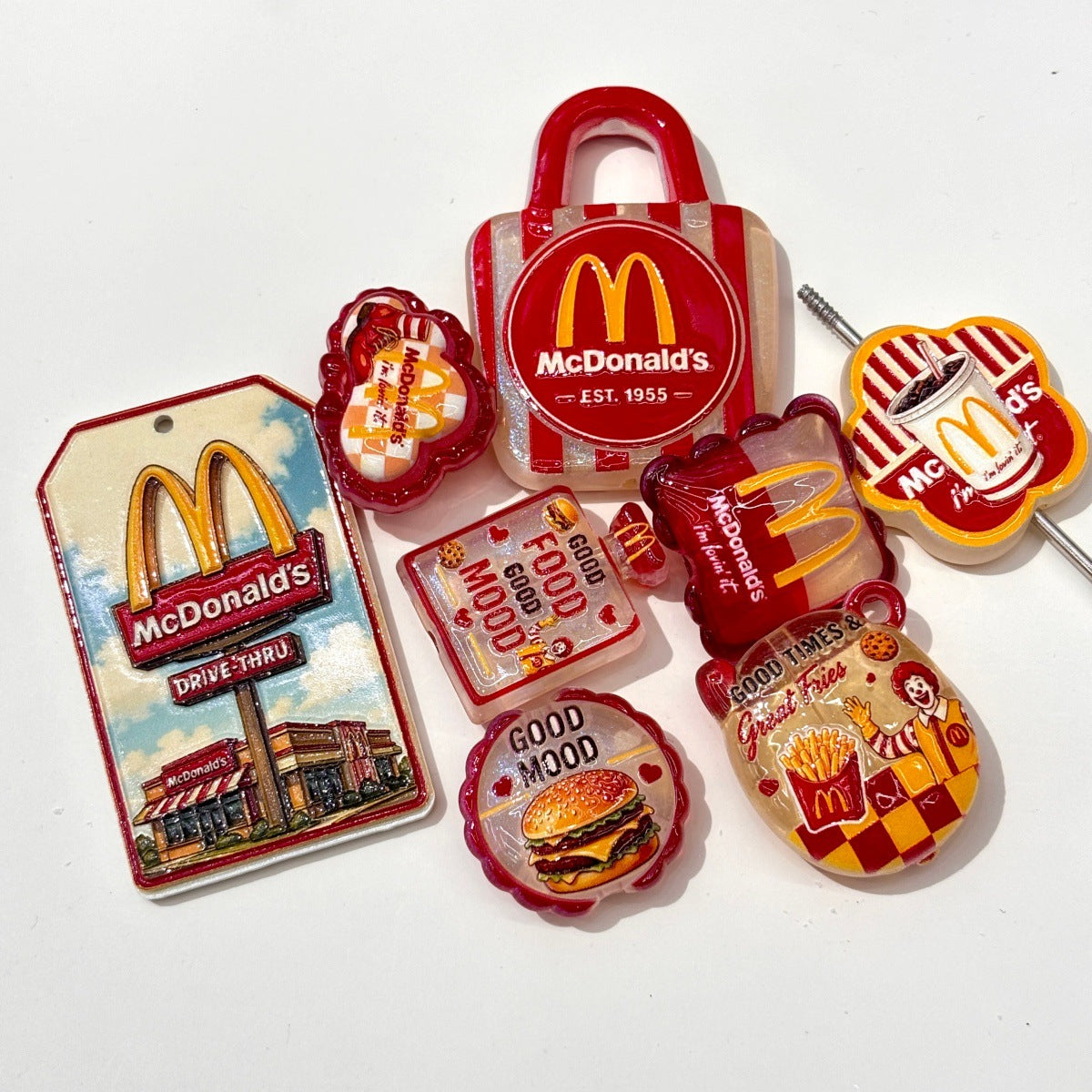 Retro Fast Food Diner Acrylic Focal Beads, Golden Arch Burger & Fries Charms for DIY Beadable Pens & Keychains